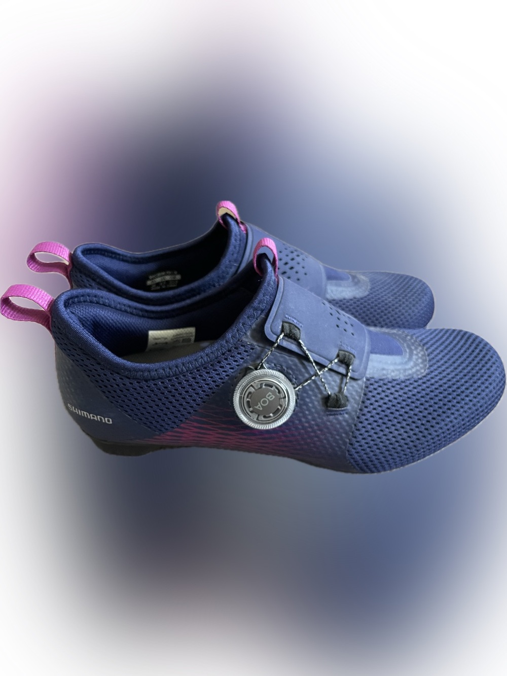 Shimano IC5 navy blue spin/cycling shoes with magenta accents & SPD cleats